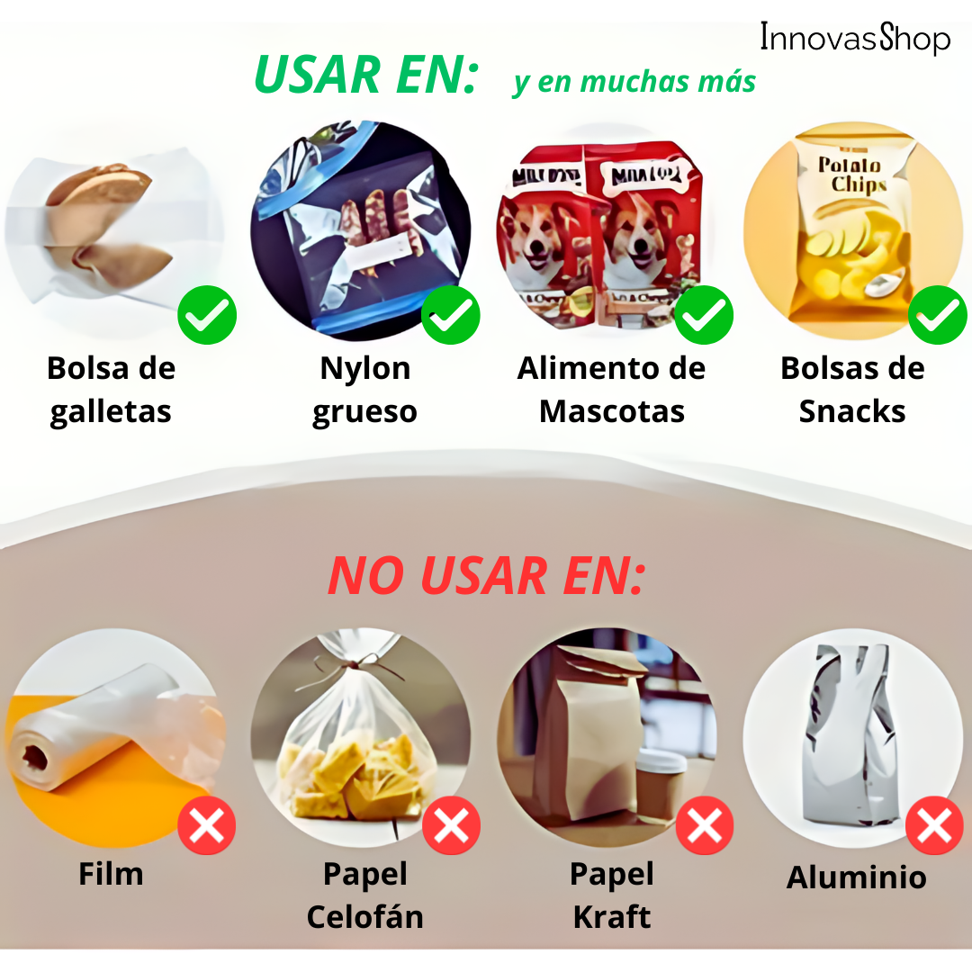 MINI SELLADOR DE BOLSAS 2 EN 1. Recargable, sella térmicamente y corta en segundos. Conserva tus alimentos por más tiempo!!!