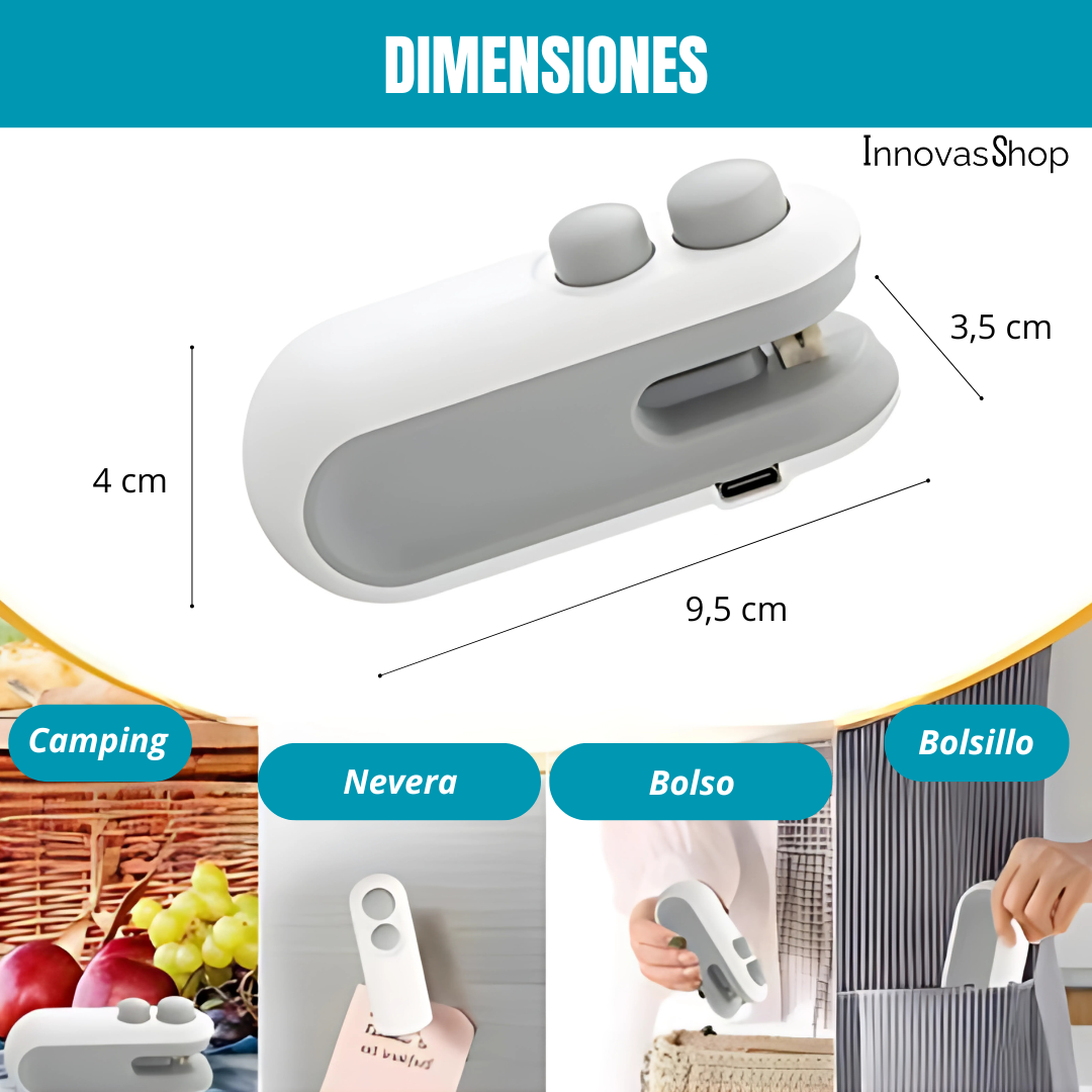 MINI SELLADOR DE BOLSAS 2 EN 1. Recargable, sella térmicamente y corta en segundos. Conserva tus alimentos por más tiempo!!!