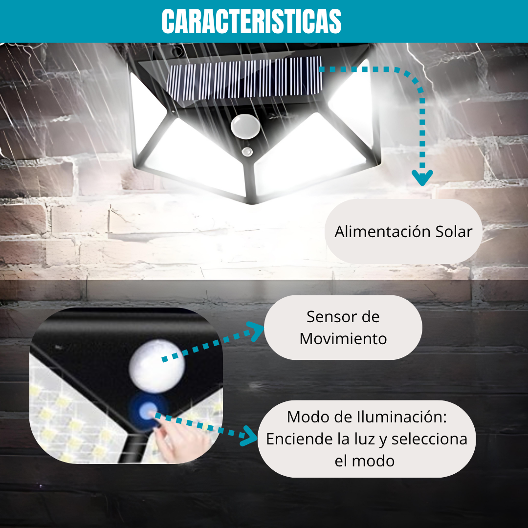 LUZ SOLAR EXTERIOR 100 LED. Iluminación inteligente de 3 modos. Resistente a todos los climas. Dale vida a tu exterior en 5 minutos!