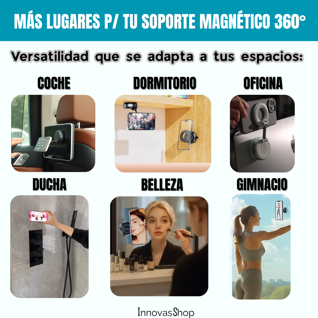 SOPORTE MAGNÉTICO 360° PARA MÓVIL. Succión ultrafuerte. Fijación firme y segura en segundos! Ideal para el coche, hogar y oficina!