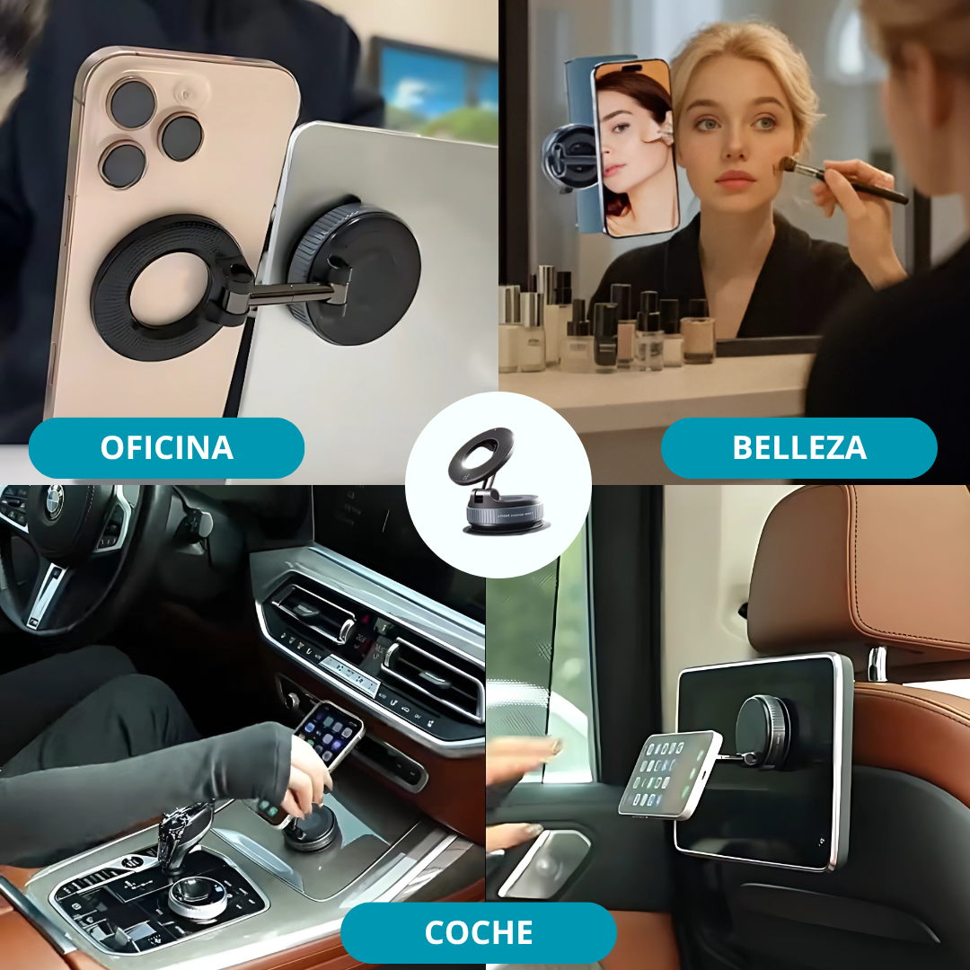 SOPORTE MAGNÉTICO 360° PARA MÓVIL. Succión ultrafuerte. Fijación firme y segura en segundos! Ideal para el coche, hogar y oficina!