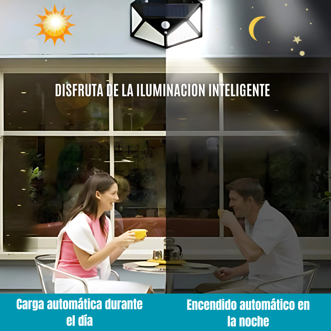 LUZ SOLAR EXTERIOR 100 LED. Iluminación inteligente de 3 modos. Resistente a todos los climas. Dale vida a tu exterior en 5 minutos!