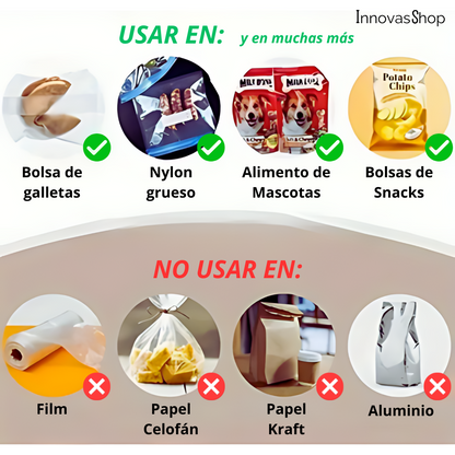 MINI SELLADOR DE BOLSAS 2 EN 1. Recargable, sella térmicamente y corta en segundos. Conserva tus alimentos por más tiempo!!!