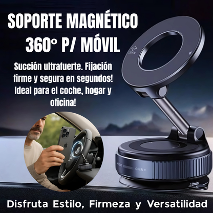 SOPORTE MAGNÉTICO 360° PARA MÓVIL. Succión ultrafuerte. Fijación firme y segura en segundos! Ideal para el coche, hogar y oficina!
