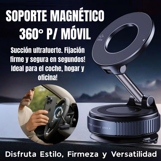 SOPORTE MAGNÉTICO 360° PARA MÓVIL. Succión ultrafuerte. Fijación firme y segura en segundos! Ideal para el coche, hogar y oficina!