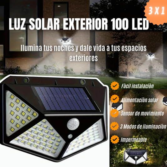 LUZ SOLAR EXTERIOR 100 LED. Iluminación inteligente de 3 modos. Resistente a todos los climas. Dale vida a tu exterior en 5 minutos!